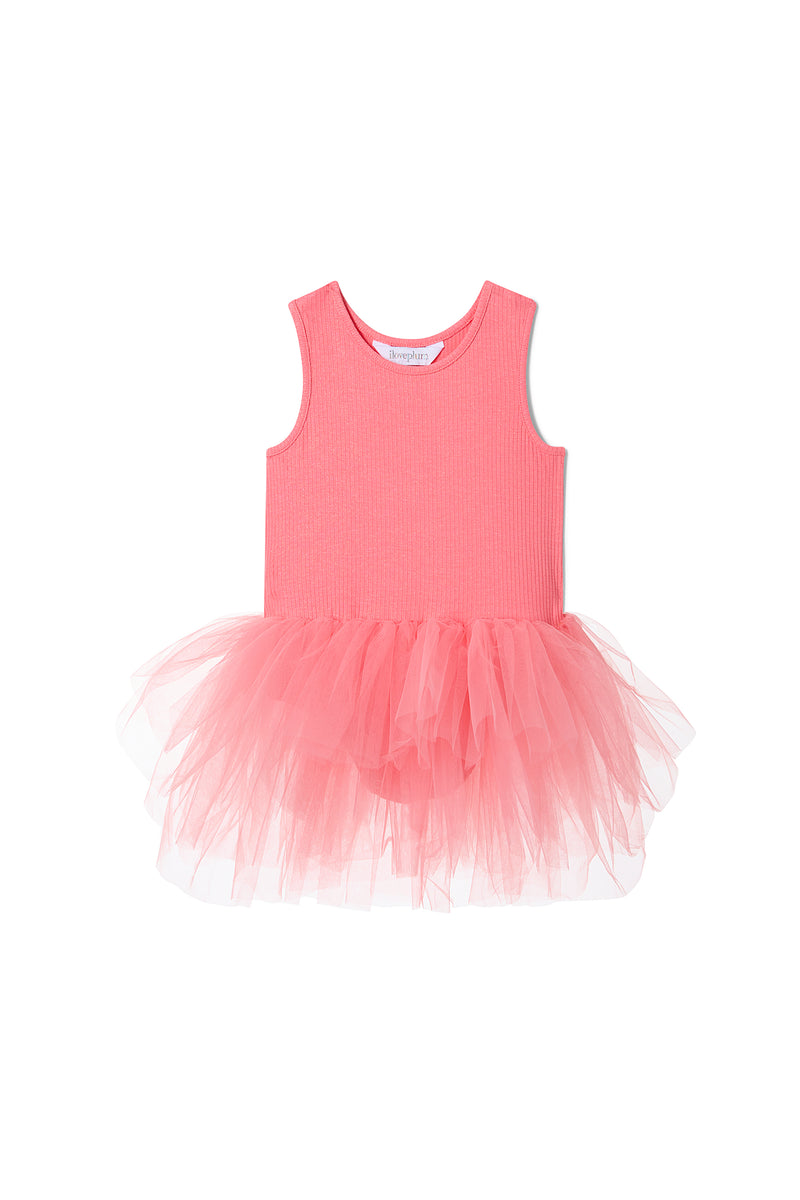  Ribbed Tulle Dress for Toddler Girls Short Sleeve